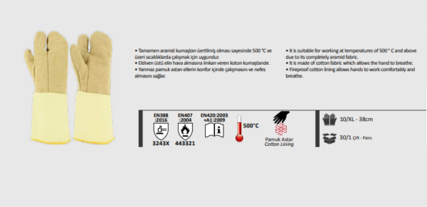 Yüksek ısı dirençli eldiven ( 500 derece)